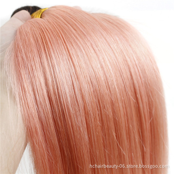 Wholesale Price Ombre 1B Pink Hair Bundles With Closure Brazilian Remy Straight Hair Bundles With Frontal Ombre Two Tone color